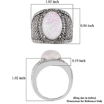 Lab Created White Opal and Austrian Crystal Fire & Snow Celestial Ring in Stainless Steel (Size 7.0)