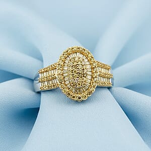 D'Joy Yellow Diamond 1.00 ctw Cocktail Cluster Ring in Rhodium Over Sterling Silver (Size 6.0)