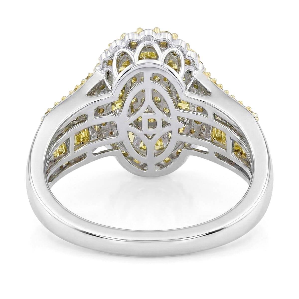 D'Joy Yellow Diamond 1.00 ctw Cocktail Cluster Ring in Rhodium Over Sterling Silver (Size 6.0) image number 4