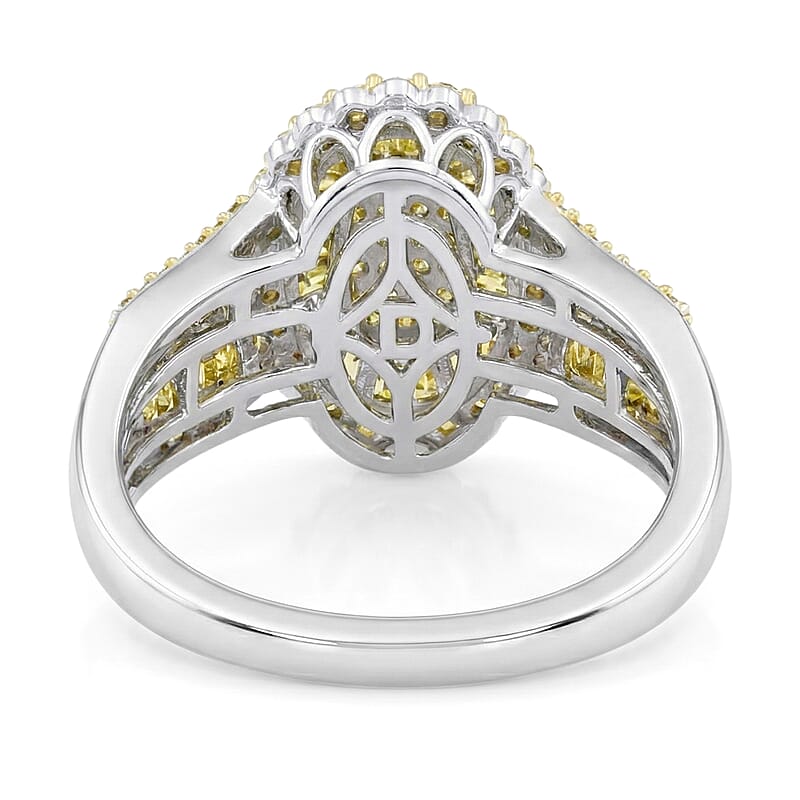 D'Joy Yellow Diamond 1.00 ctw Cocktail Cluster Ring in Rhodium Over Sterling Silver (Size 6.0)