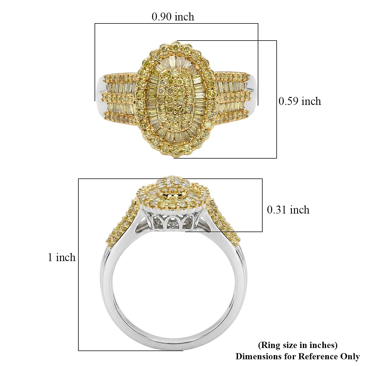 D'Joy Yellow Diamond 1.00 ctw Cocktail Cluster Ring in Rhodium Over Sterling Silver (Size 7.0) image number 5