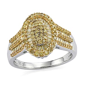 D'Joy Yellow Diamond 1.00 ctw Cocktail Cluster Ring in Rhodium Over Sterling Silver (Size 8.0)