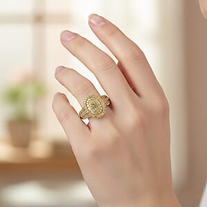 D'Joy Yellow Diamond 1.00 ctw Cocktail Cluster Ring in Rhodium Over Sterling Silver (Size 8.0)