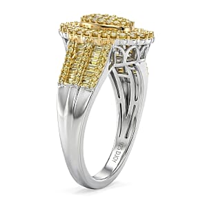 D'Joy Yellow Diamond 1.00 ctw Cocktail Cluster Ring in Rhodium Over Sterling Silver (Size 9.0)
