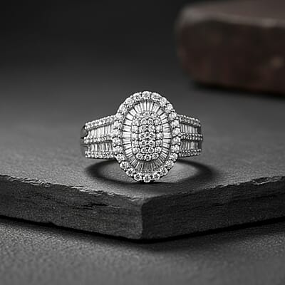 D'Joy Diamond 1.00 ctw Cocktail Cluster Ring in Rhodium Over Sterling Silver (Size 7.0)