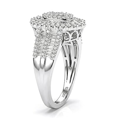D'Joy Diamond 1.00 ctw Cocktail Cluster Ring in Rhodium Over Sterling Silver (Size 7.0)