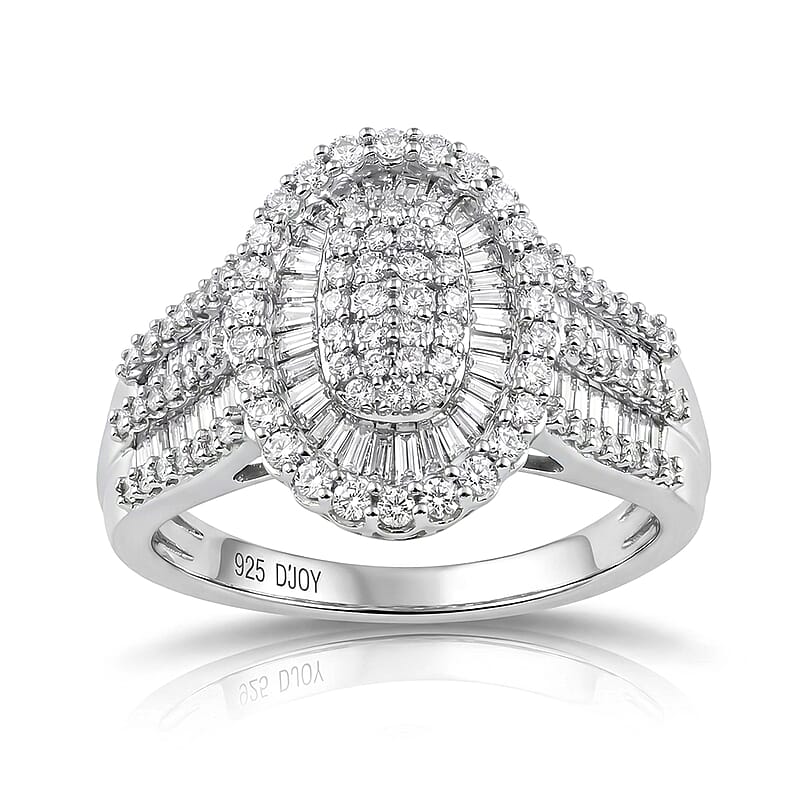 D'Joy Diamond 1.00 ctw Cocktail Cluster Ring in Rhodium Over Sterling Silver (Size 8.0)