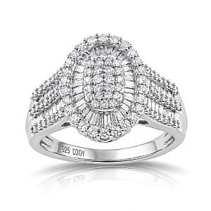 D'Joy Diamond 1.00 ctw Cocktail Cluster Ring in Rhodium Over Sterling Silver (Size 9.0)