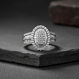 D'Joy Diamond 1.00 ctw Cocktail Cluster Ring in Rhodium Over Sterling Silver (Size 9.0)