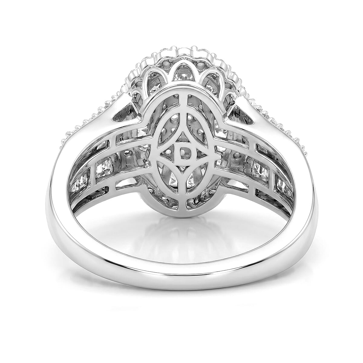 D'Joy Diamond 1.00 ctw Cocktail Cluster Ring in Rhodium Over Sterling Silver (Size 9.0) image number 4