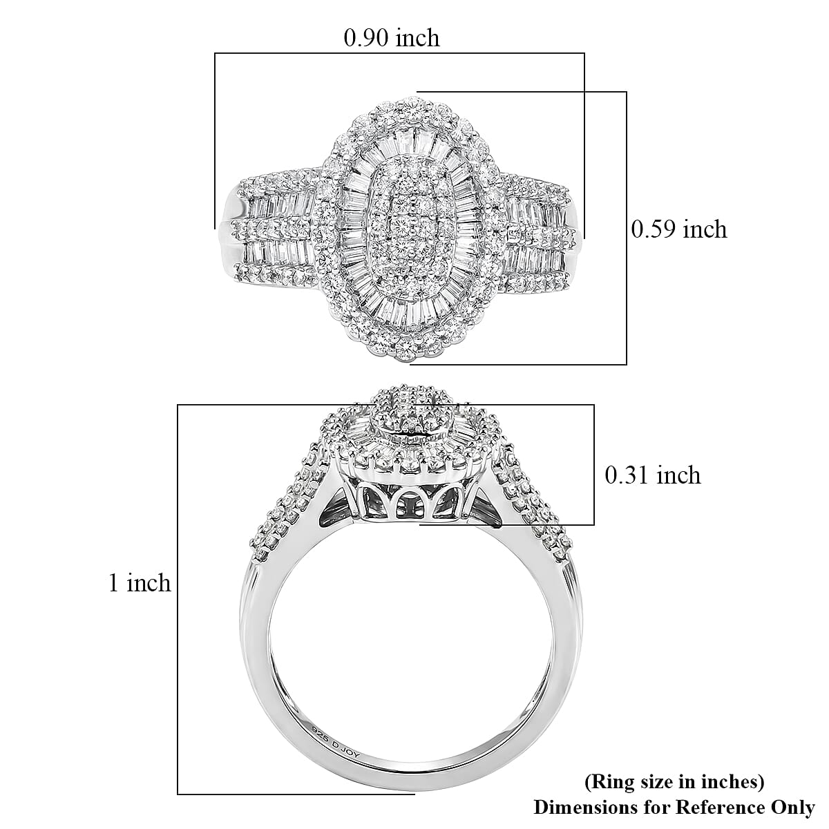 D'Joy Diamond 1.00 ctw Cocktail Cluster Ring in Rhodium Over Sterling Silver (Size 9.0) image number 5