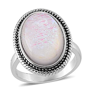 Lab Created White Opal Ethereal Frost Aura Ring in Stainless Steel (Size 10.0)