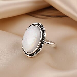 Lab Created White Opal Ethereal Frost Aura Ring in Stainless Steel (Size 10.0)