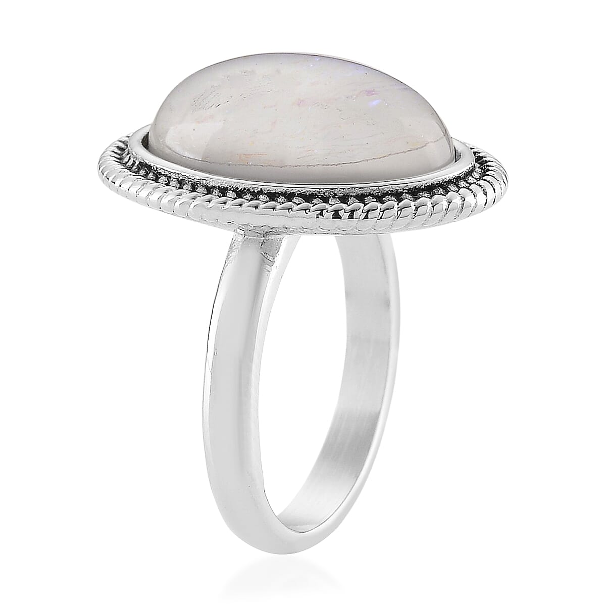 Lab Created White Opal Ethereal Frost Aura Ring in Stainless Steel (Size 10.0)