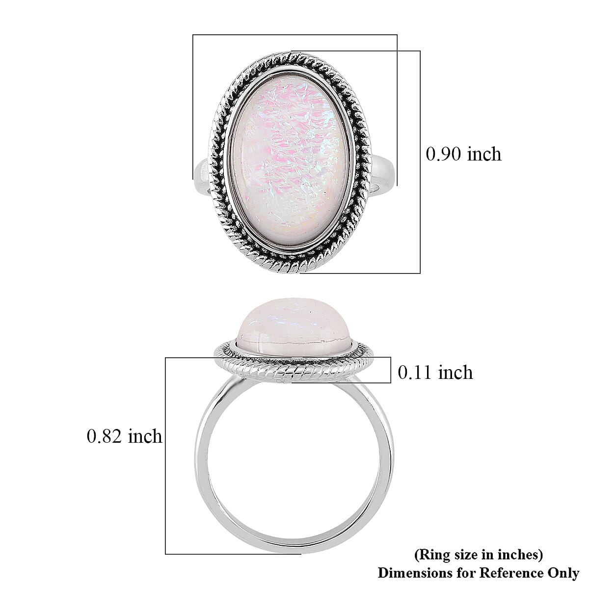 Lab Created White Opal Ethereal Frost Aura Ring in Stainless Steel (Size 10.0)