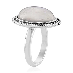 Lab Created White Opal Ethereal Frost Aura Ring in Stainless Steel (Size 6.0)