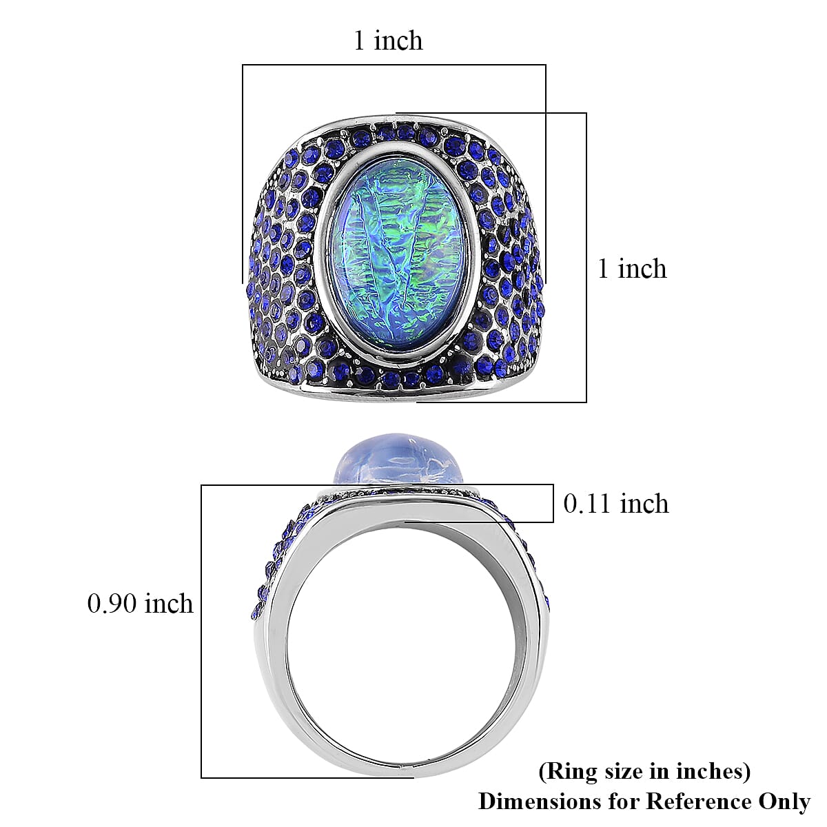 Lab Created Blue Opal and Austrian Crystal Royal Midnight Mirage Ring in Stainless Steel (Size 6.0) image number 5