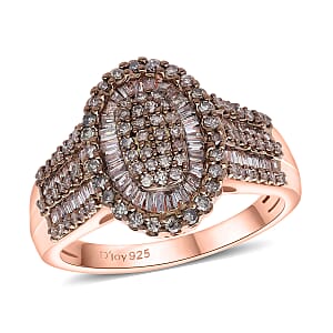 D'Joy Natural Champagne Diamond 1.00 ctw Cocktail Cluster Ring in 18K Vermeil Rose Gold Over Sterling Silver (Size 10.0)