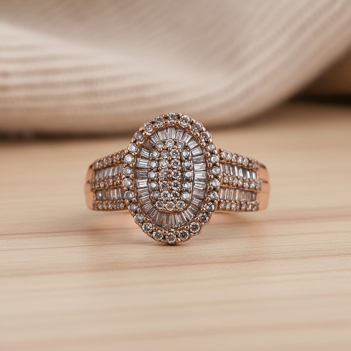 D'Joy Natural Champagne Diamond 1.00 ctw Cocktail Cluster Ring in 18K Vermeil Rose Gold Over Sterling Silver (Size 10.0) image number 1