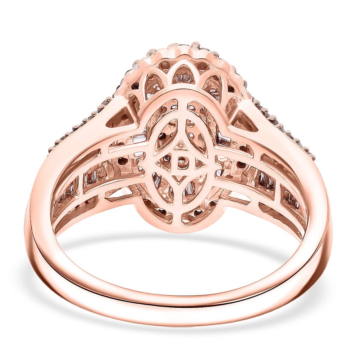 D'Joy Natural Champagne Diamond 1.00 ctw Cocktail Cluster Ring in 18K Vermeil Rose Gold Over Sterling Silver (Size 10.0) image number 4
