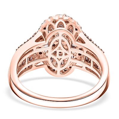 D'Joy Natural Champagne Diamond 1.00 ctw Cocktail Cluster Ring in 18K Vermeil Rose Gold Over Sterling Silver (Size 6.0)