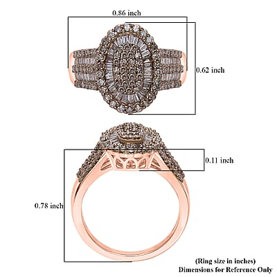 D'Joy Natural Champagne Diamond 1.00 ctw Cocktail Cluster Ring in 18K Vermeil Rose Gold Over Sterling Silver (Size 6.0)