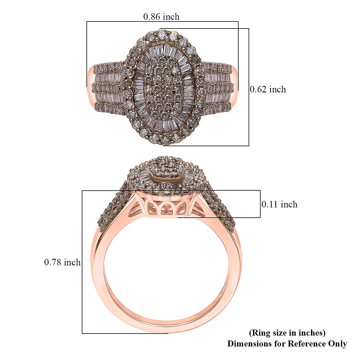 D'Joy Natural Champagne Diamond 1.00 ctw Cocktail Cluster Ring in 18K Vermeil Rose Gold Over Sterling Silver (Size 7.0) image number 5
