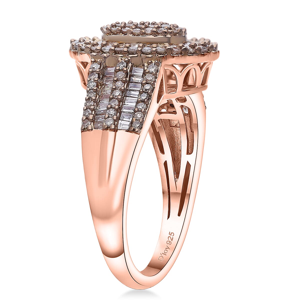 D'Joy Natural Champagne Diamond 1.00 ctw Cocktail Cluster Ring in 18K Vermeil Rose Gold Over Sterling Silver (Size 9.0) image number 3