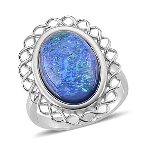 Blue Resin Ocean Heart Halo Ring in Stainless Steel (Size 10.0)