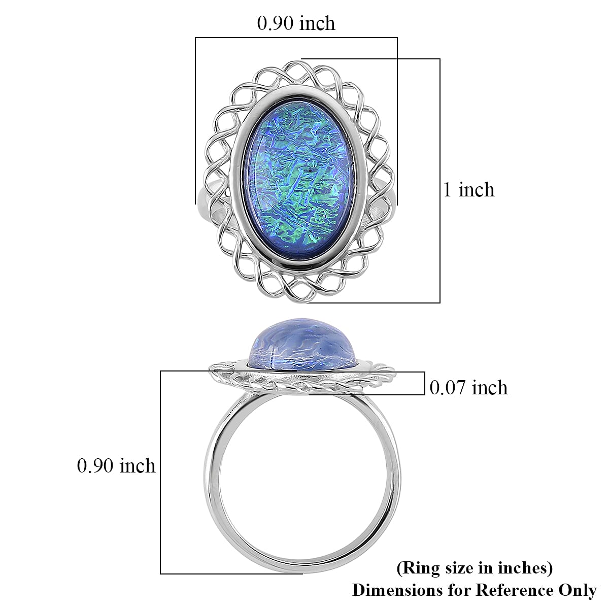 Lab Created Blue Opal Ocean Heart Halo Ring in Stainless Steel (Size 10.0)