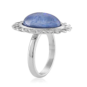 Blue Resin Ocean Heart Halo Ring in Stainless Steel (Size 6.0)