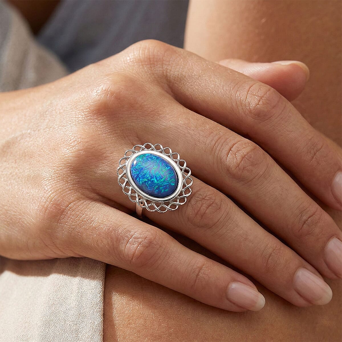 Blue Resin Ocean Heart Halo Ring in Stainless Steel (Size 7.0) image number 2