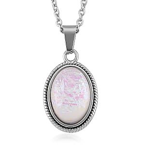 White Resin Ethereal Frost Aura Pendant Necklace (20-22 Inches) in Stainless Steel