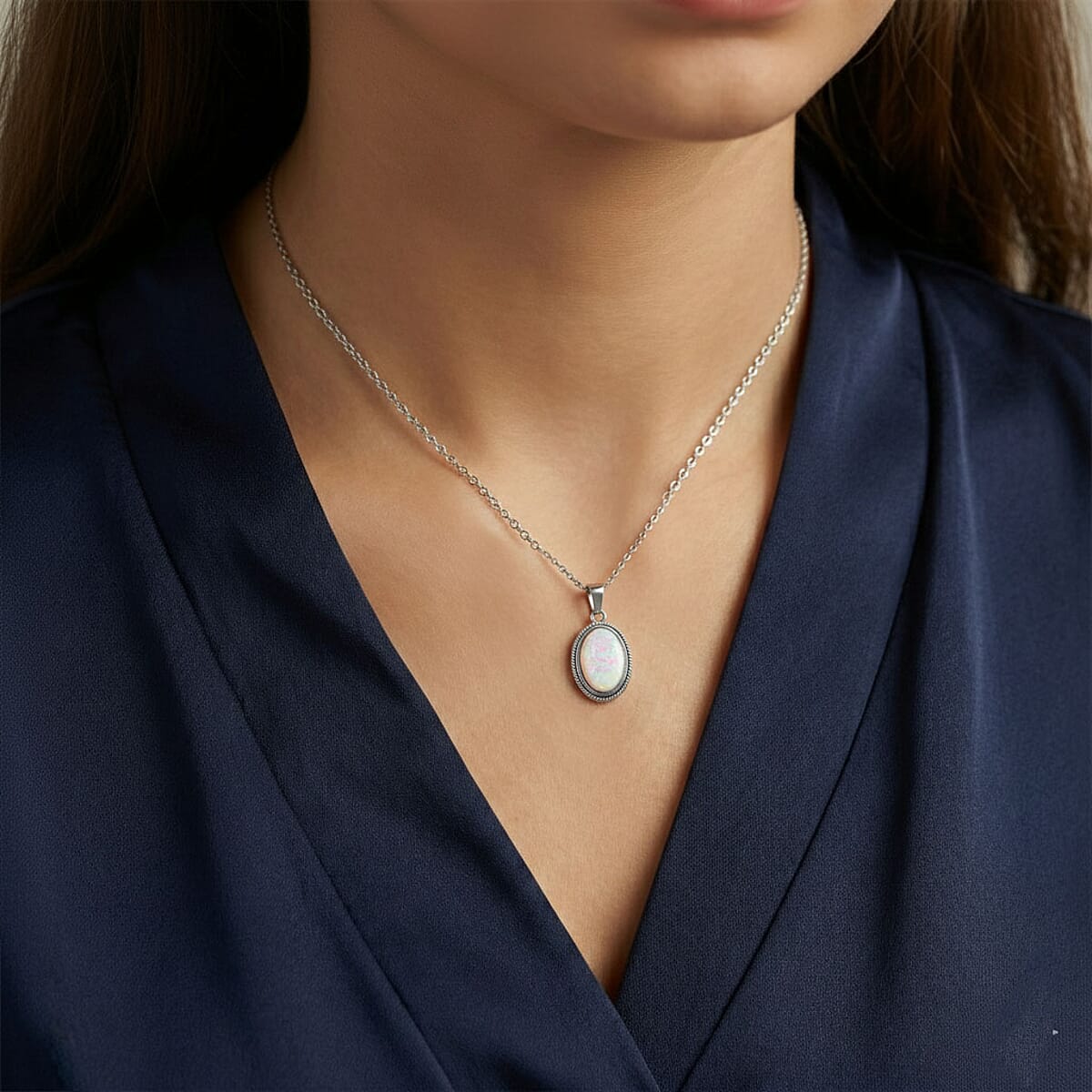 White Resin Ethereal Frost Aura Pendant Necklace (20-22 Inches) in Stainless Steel image number 2