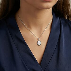 White Resin Ethereal Frost Aura Pendant Necklace (20-22 Inches) in Stainless Steel