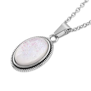 White Resin Ethereal Frost Aura Pendant Necklace (20-22 Inches) in Stainless Steel