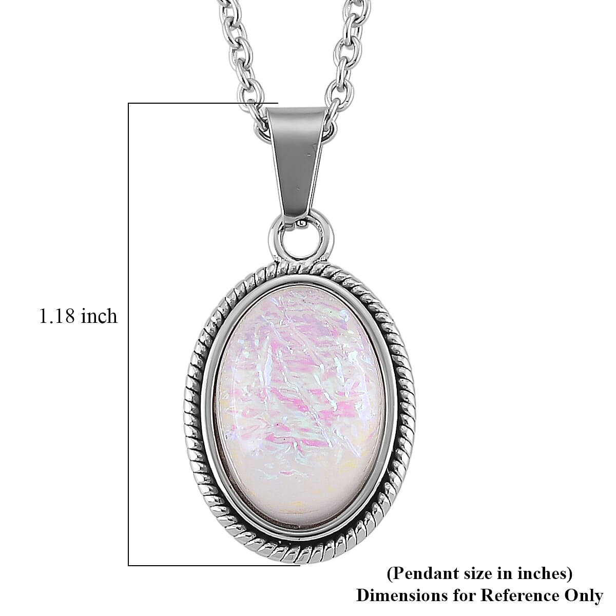 Lab Created White Opal Ethereal Frost Aura Pendant Necklace (20-22 Inches) in Stainless Steel