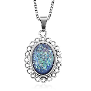 Blue Resin Ocean Heart Halo Pendant Necklace (20-22 Inches) in Stainless Steel