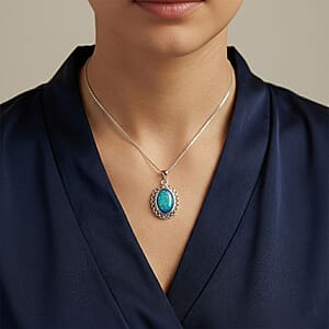 Blue Resin Ocean Heart Halo Pendant Necklace (20-22 Inches) in Stainless Steel
