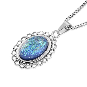 Blue Resin Ocean Heart Halo Pendant Necklace (20-22 Inches) in Stainless Steel