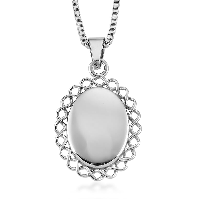 Lab Created Blue Opal Ocean Heart Halo Pendant Necklace (20-22 Inches) in Stainless Steel
