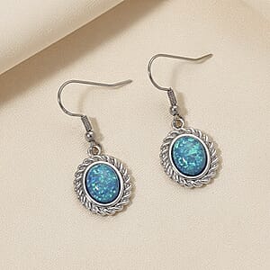 Blue Resin Ocean Heart Halo Earrings in Stainless Steel
