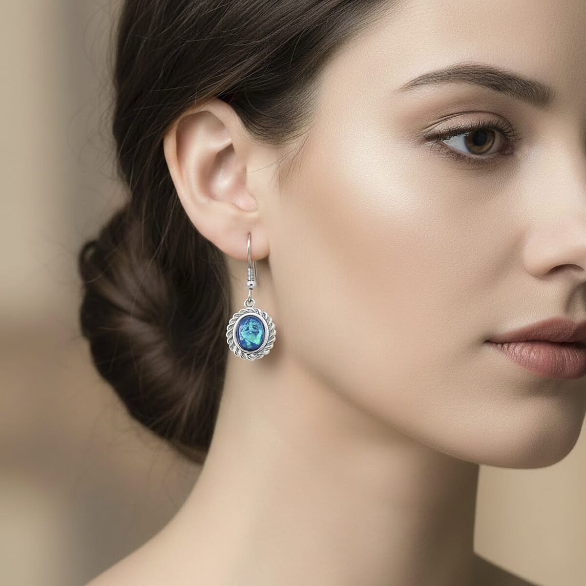 Blue Resin Ocean Heart Halo Earrings in Stainless Steel image number 2