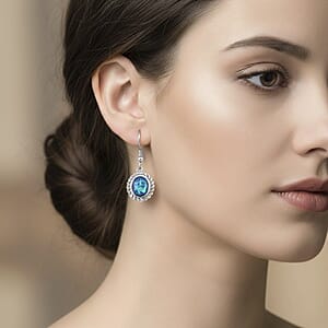 Blue Resin Ocean Heart Halo Earrings in Stainless Steel