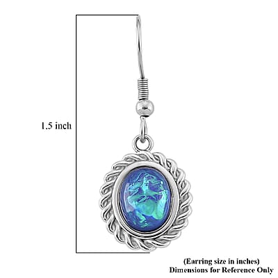 Lab Created Blue Opal Ocean Heart Halo Earrings in Stainless Steel
