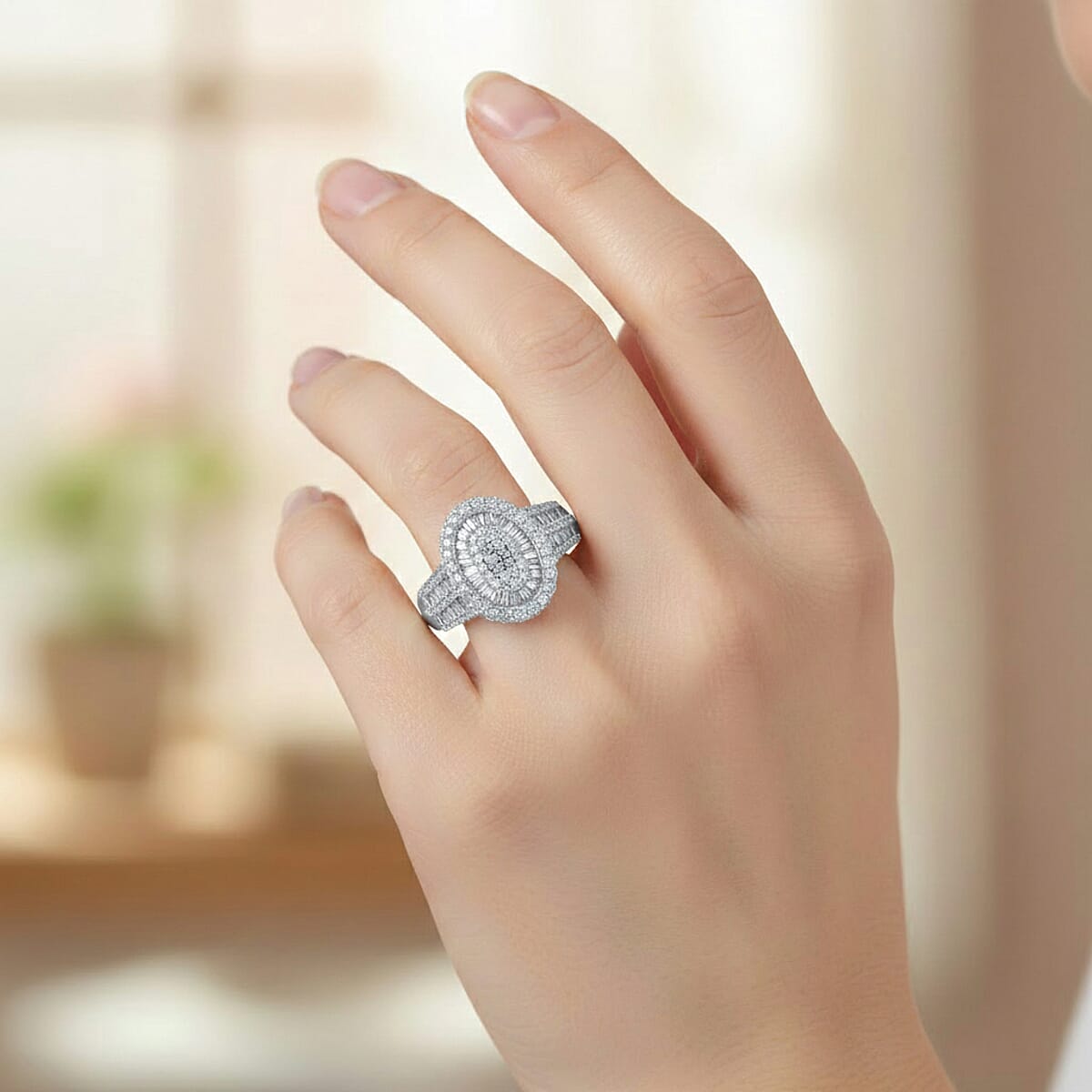 D'Joy Diamond 1.00 ctw Cocktail Cluster Ring in Rhodium Over Sterling Silver (Size 10.0) image number 2