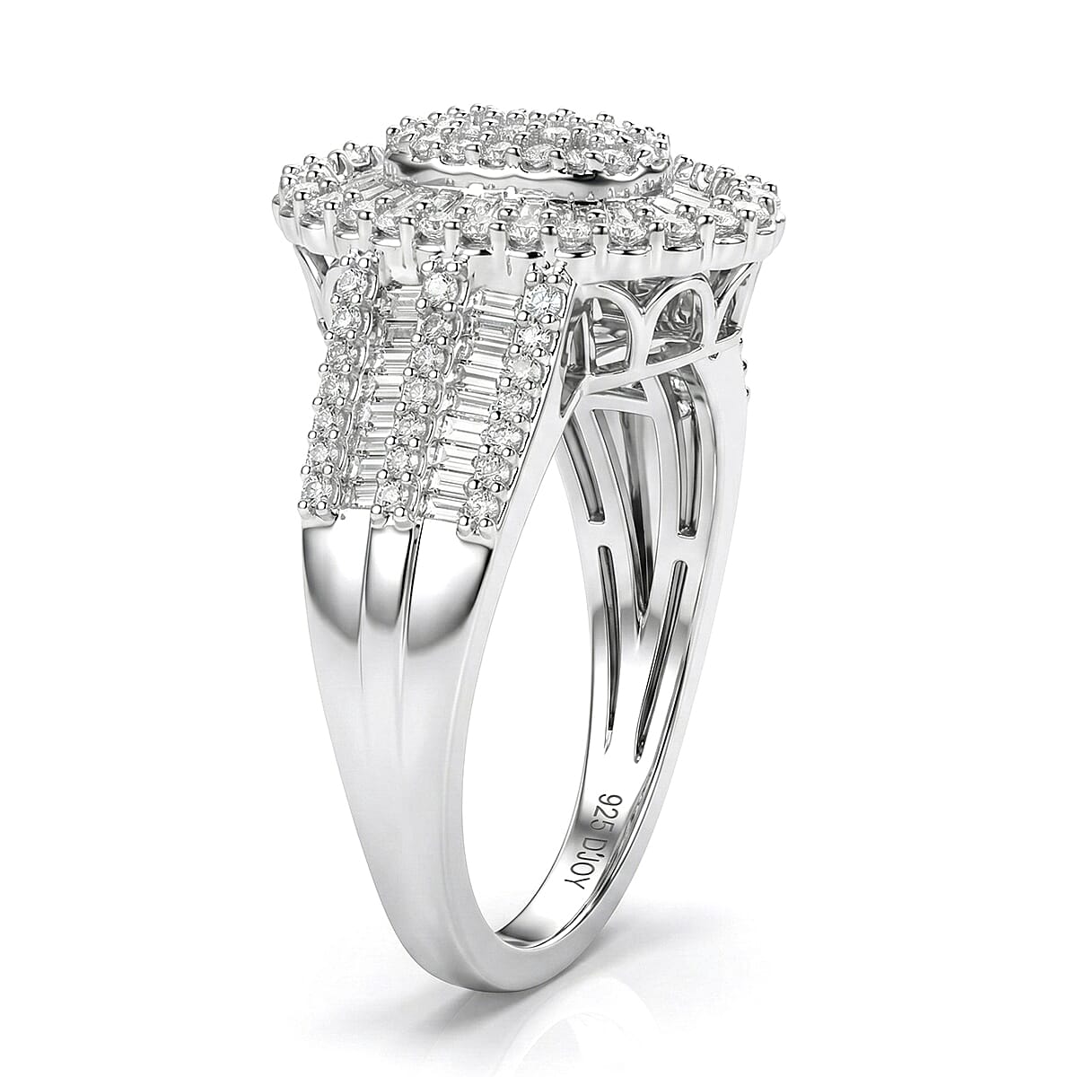 D'Joy Diamond 1.00 ctw Cocktail Cluster Ring in Rhodium Over Sterling Silver (Size 10.0) image number 3
