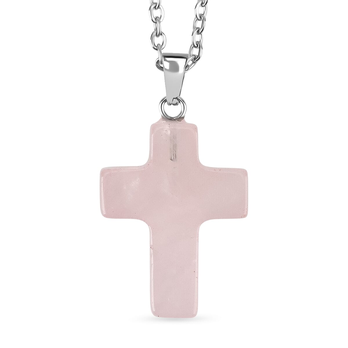 Rose Quartz Gemstone Gift Set of 3 Keyring, Beaded Bracelet and Cross Necklace 18 Inches image number 3
