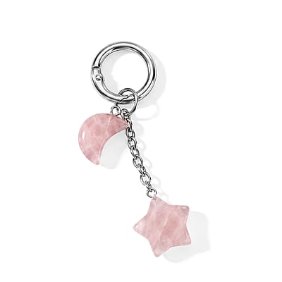 Rose Quartz Gemstone Gift Set of 3 Keyring, Beaded Bracelet and Cross Necklace 18 Inches