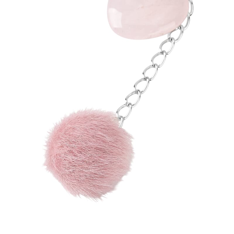 Rose Quartz Gemstone Gift Set of 3 Keyring, Beaded Bracelet and Cross Necklace 18 Inches